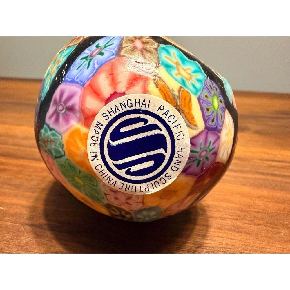 Vintage Shanghai Pacific Egg Candle | Millefiori Floral Sculptural Home Decor